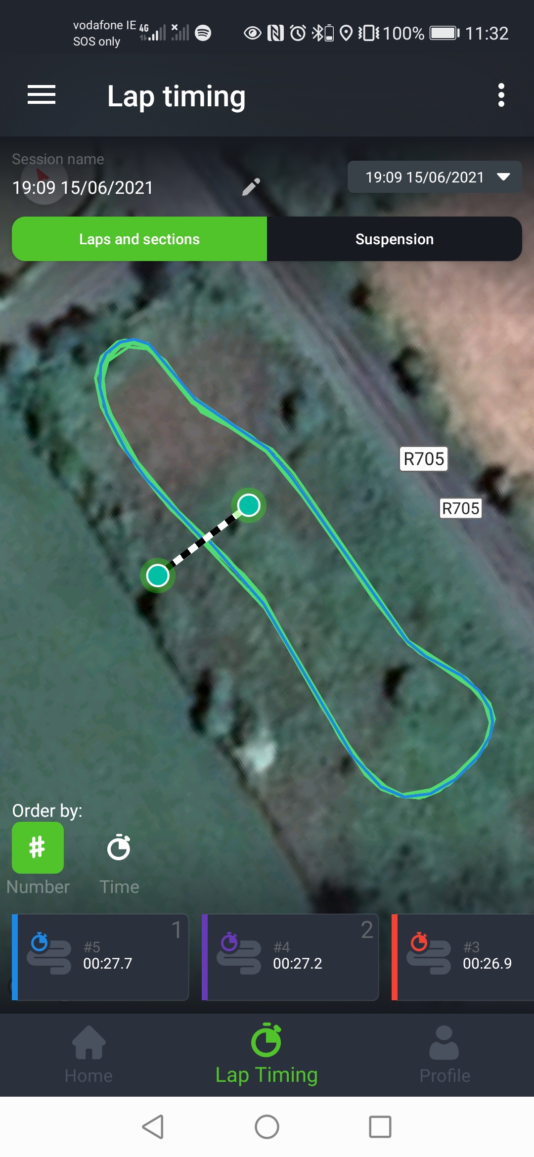 Motocross data logger app lap time view